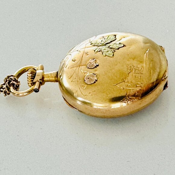 Solid Gold Pendant Pocket Watch + Gold Chain - Picture 8 of 12